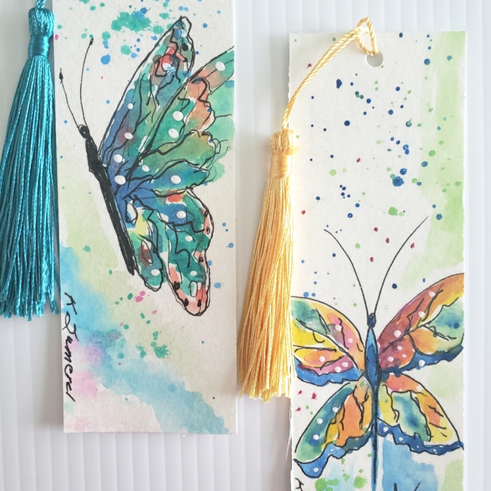 Hand Painted Watercolor Butterfly Bookmarks with Tassels